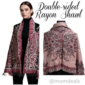 Elegant Large Shawl Wrap Double-sided Super Soft Quality Rayon Silver Black Pink